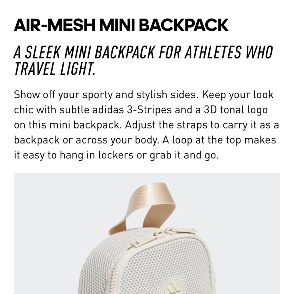 Adidas Air Mesh Mini Women’s Backpack Beige #691 - Picture 5 of 12